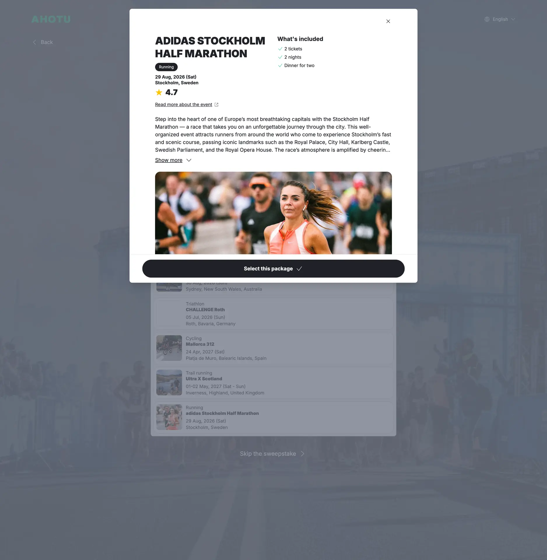 Package detail modal
