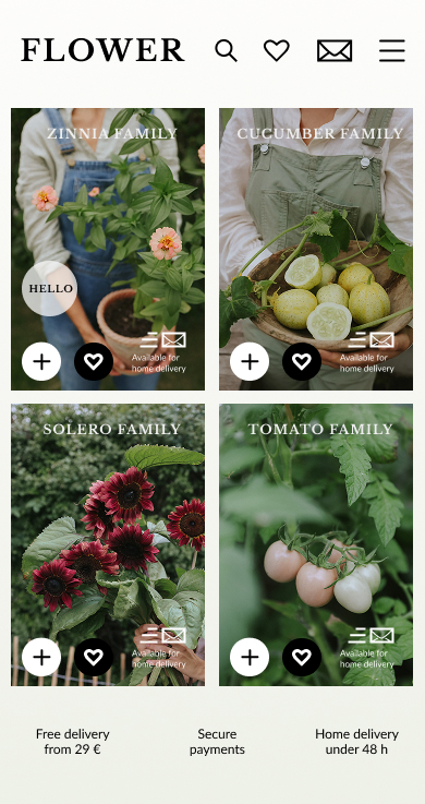 FLOWER product grid screen