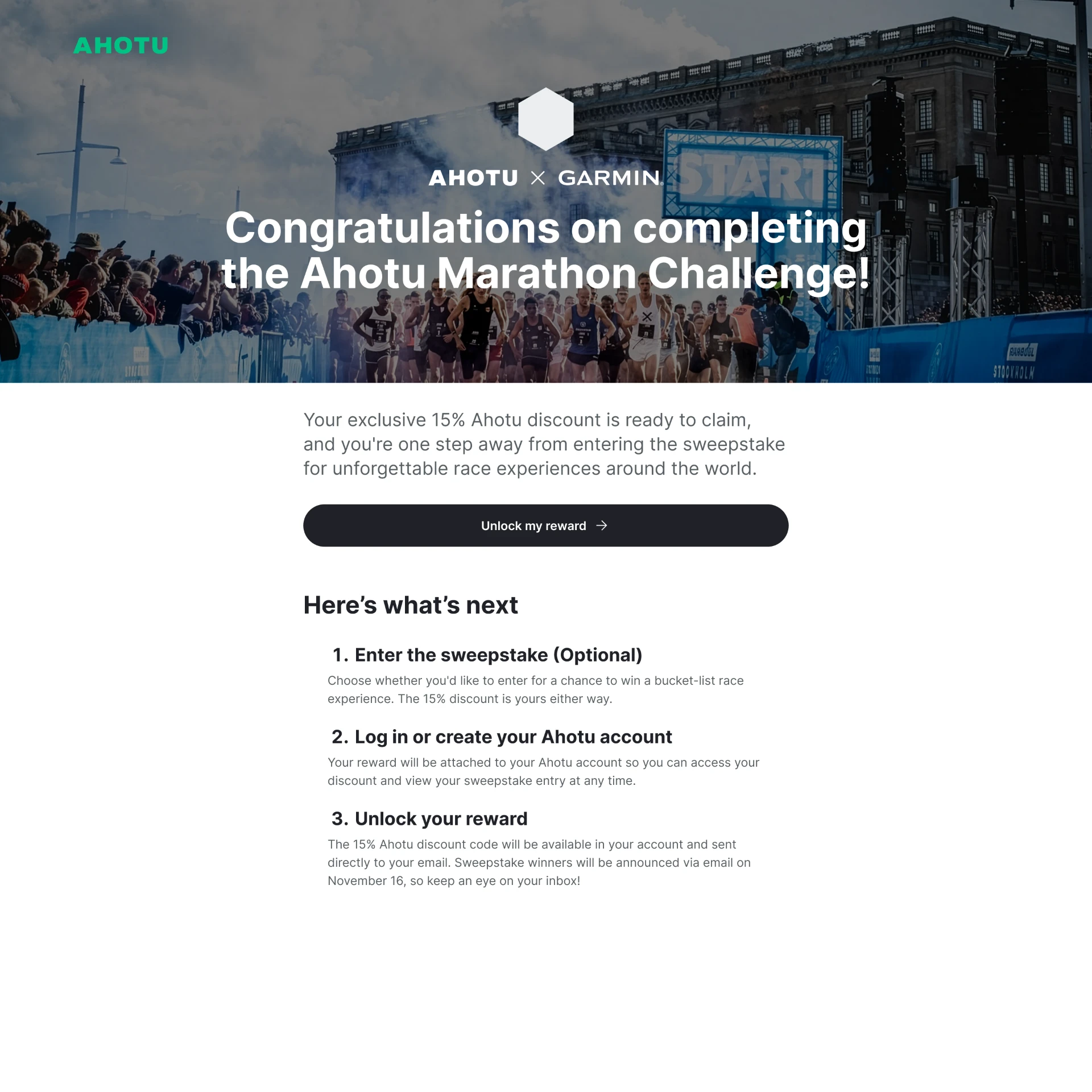 Ahotu × Garmin claim page
