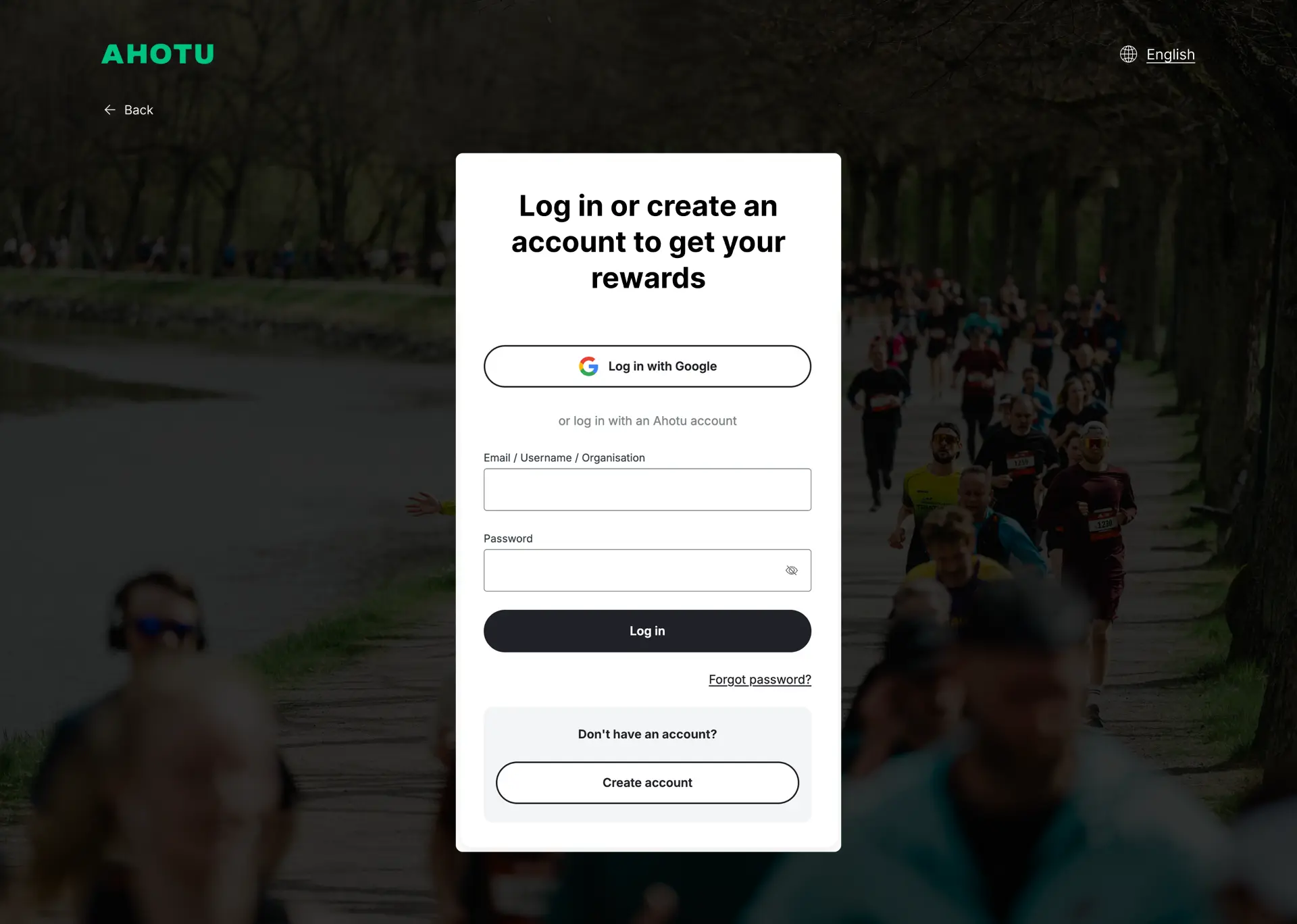 Log in or create an account page