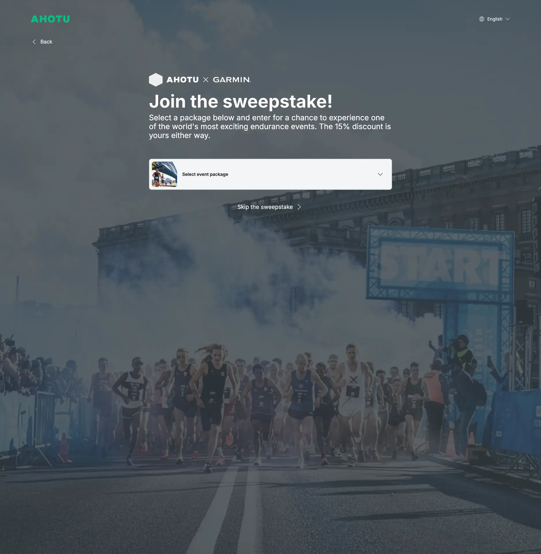 Selection page with the package drawer closed